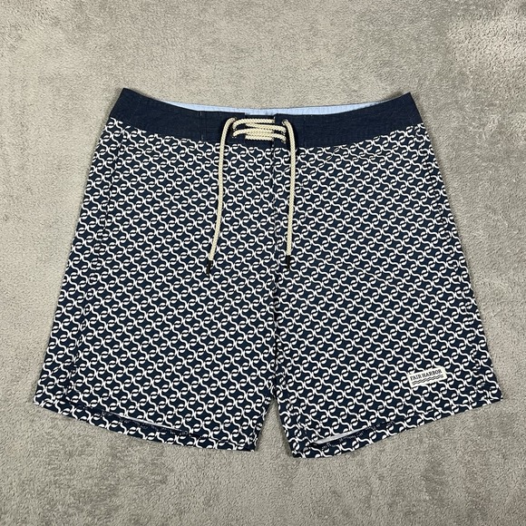 Fair Harbor Board Shorts Mens 32 Blue White Swim Beach Surfing Stretch - Picture 1 of 13